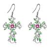 Flower Cross Pendant Necklace Earrings Jewelry Set for Women Gifts