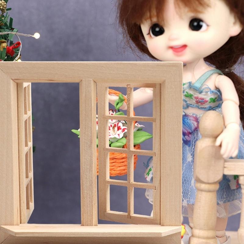 Children Dollhouses Furniture Sturdy Wood Window Panel Designs in 1 12 Miniature Scale Moder Home Decoration Supplies