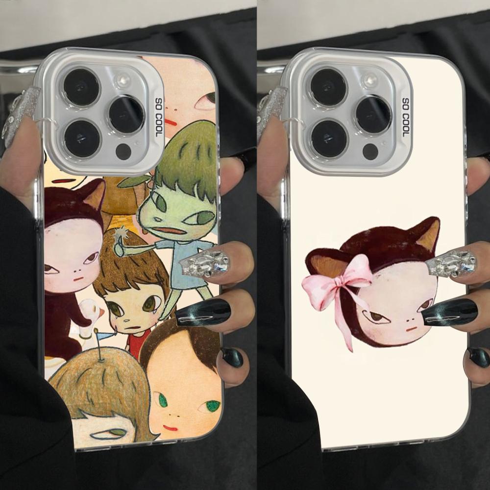 Y-Yoshitomo N-Nara Art Phone Case For iPhone 16,15,14,13,12,11,Pro,Max,Plus,Mini,XS Anti Fall Gray Silver Matte Hard Bumper