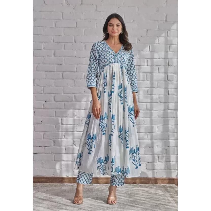 Women Cotton Rayon Kurti Pant Dupatta Set Indian Pakistani Salwar Kameez Kurta VF-20137