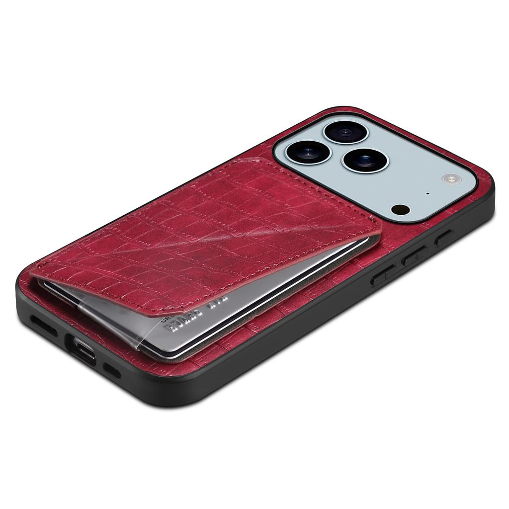 For iPhone 17 Pro Case with Card Holder Leather + PC + TPU Crocodile Textured Back Cover