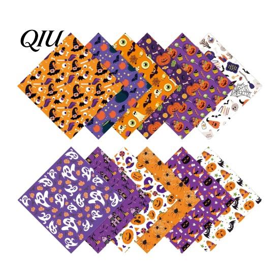 Halloween Collage Paper 12 Sheets Scrapbook Set, 6x6in Double-Sided Craft Paper, Pumpkin Ghost Bat Pattern Decorative for Journal, Card Making,