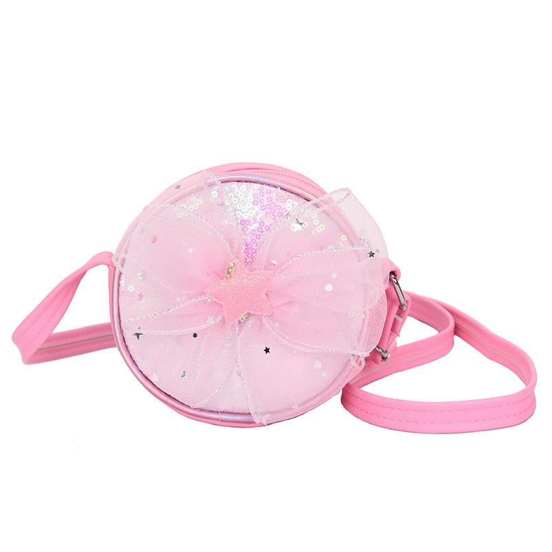 Round Sequined Shoulder Crossbody Bag Bow Five Pointed Star Decoration Kids For
