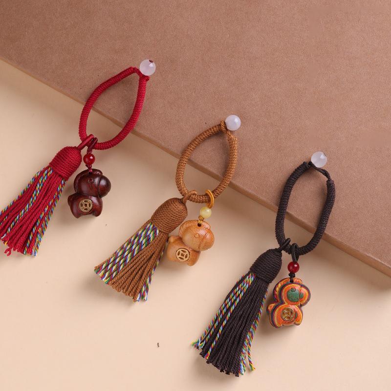Creative Sandalwood Horse Pendant Keychain Year Of The Horse Mobile Phone Chain Backpack Hanging Decoration Year Gifts