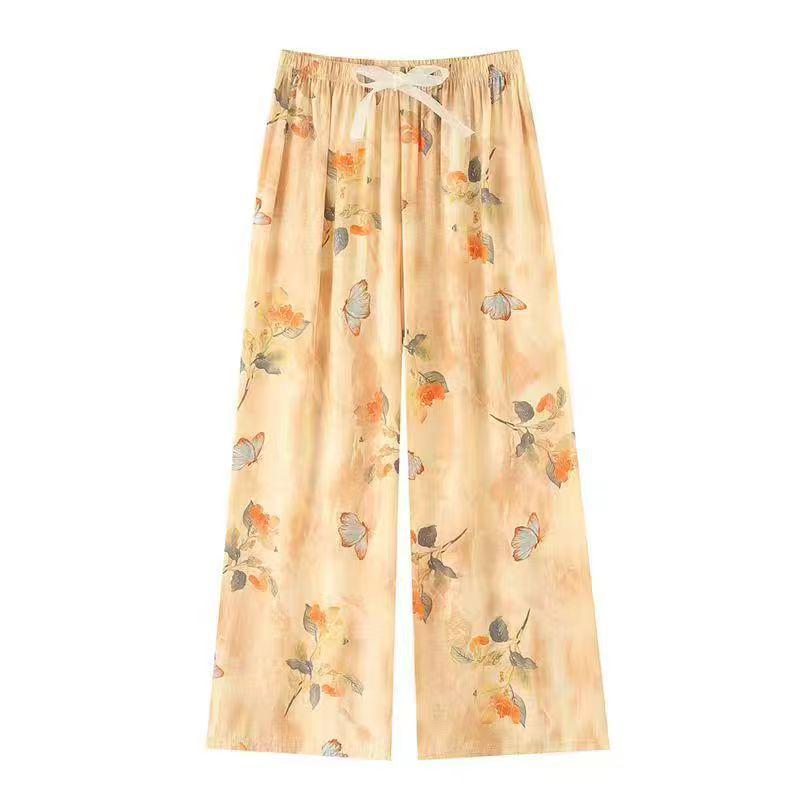 Women's Summer Pajama Pants - Cotton & Rayon, Thin Style, Wide-Leg, Loose Fit, Ideal for Spring & Autumn, Suitable for Home or Outdoors.
