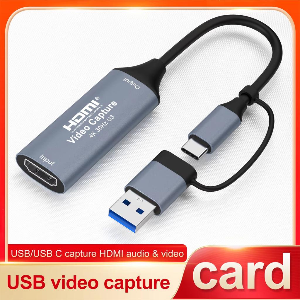 2 In 1 USB 3.0 Video Capture Card 4K HDMI-compatible To USB 2.0 Type-C Game Grabber Record For Switch Xbox PS5/4 Live Broadcast
