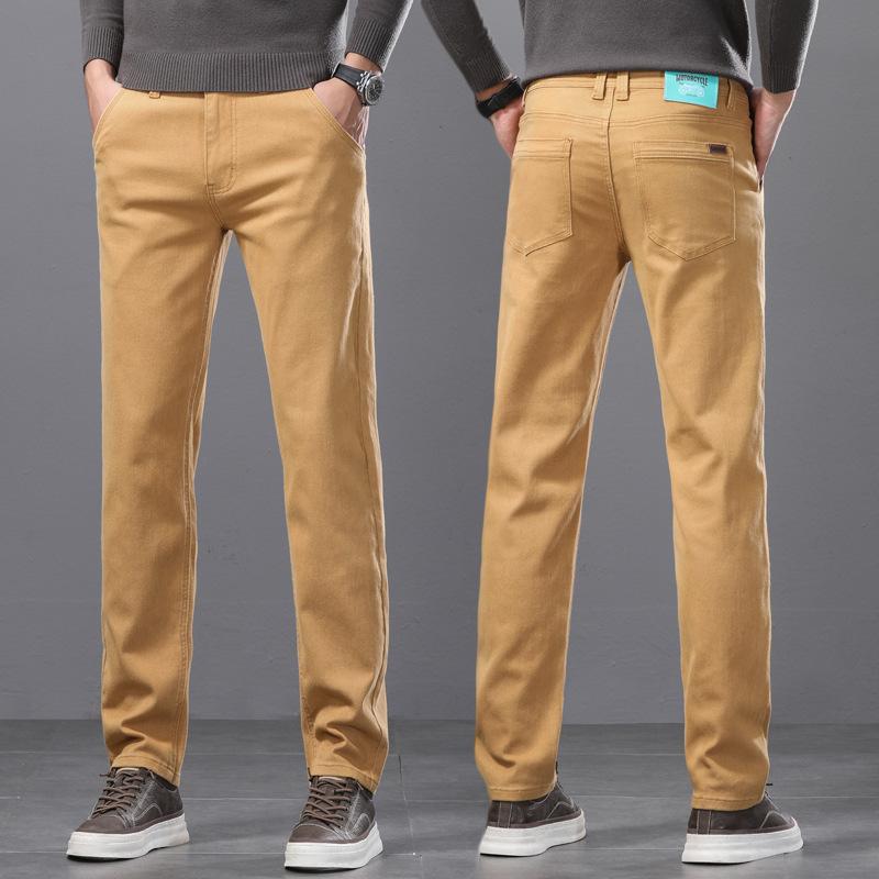 Lightweight luxury denim trousers for men Straight-leg stretch solid colour summer lightweight new style Casual long trousers