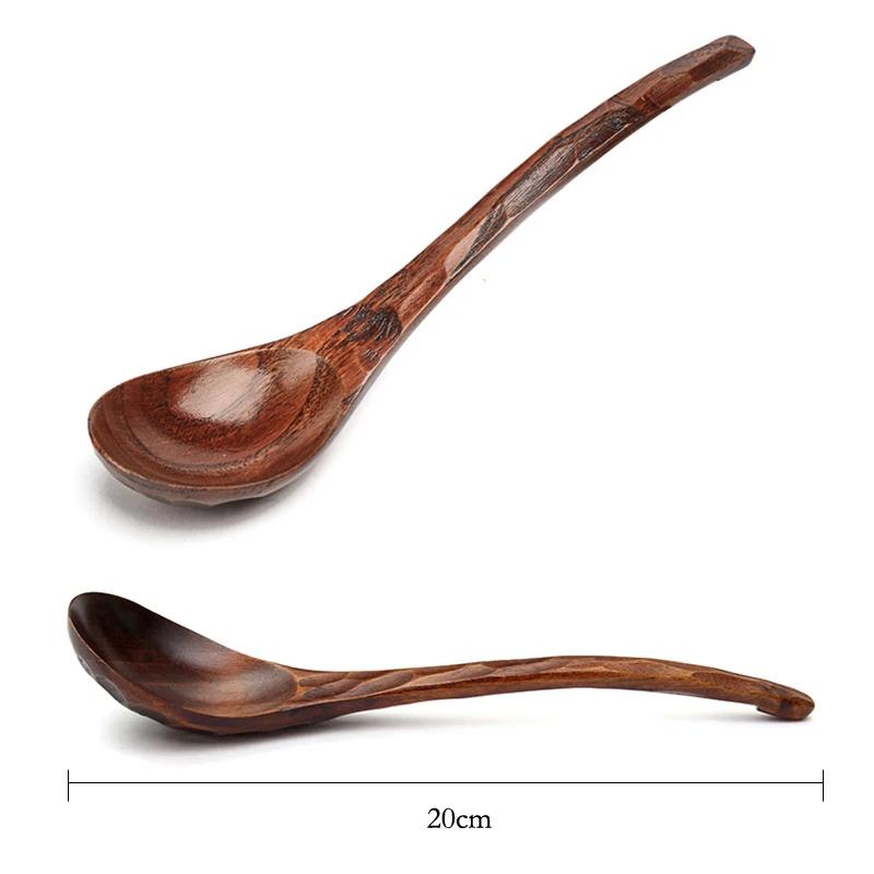 2 Stück Holzlöffel Langstieliger Ramen Suppenlöffel Groß Japanischer Stil Kinder Reis Dessert Müsli Esslöffel Holz Küchengeschirr