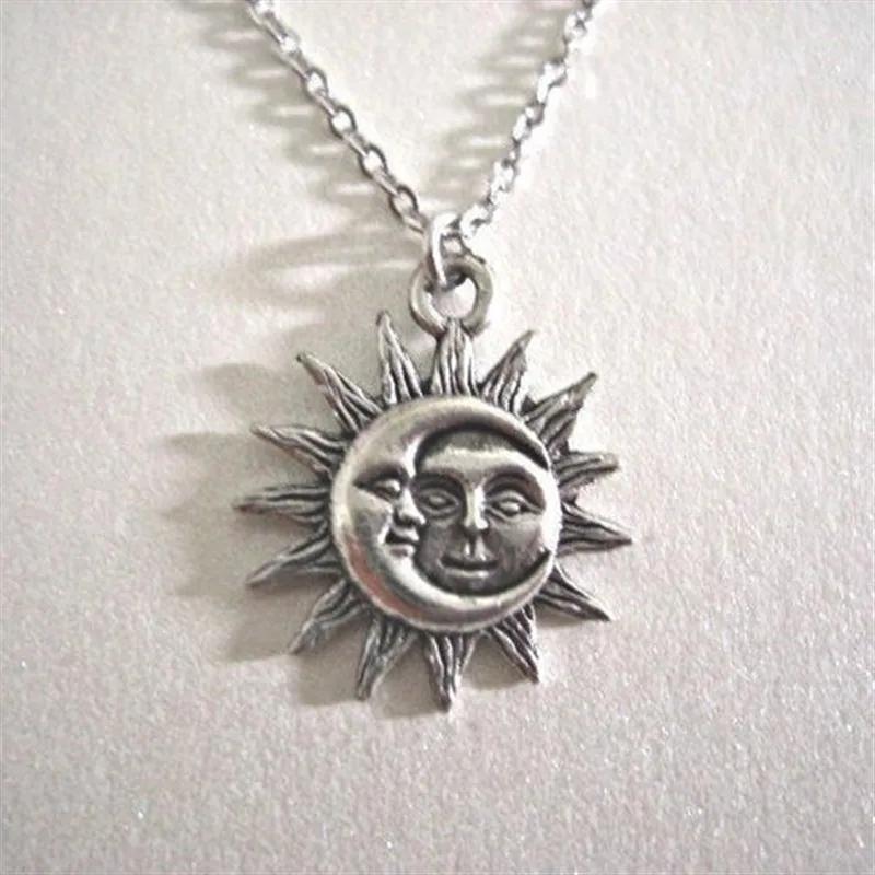 New Silver Color Sun And Moon Necklaces Chain Pair Of Celestial Best Friends Gift For Friend Long Necklaces Pendants Men Women