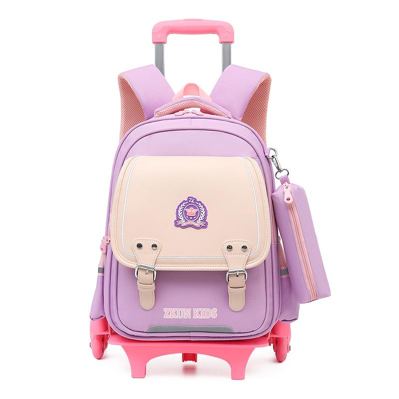 Girls' New Base Climbing Stairs Girls Princess Children's Trolley Schoolbag Primary School Students Burden Reduction Waterproof Backpack
