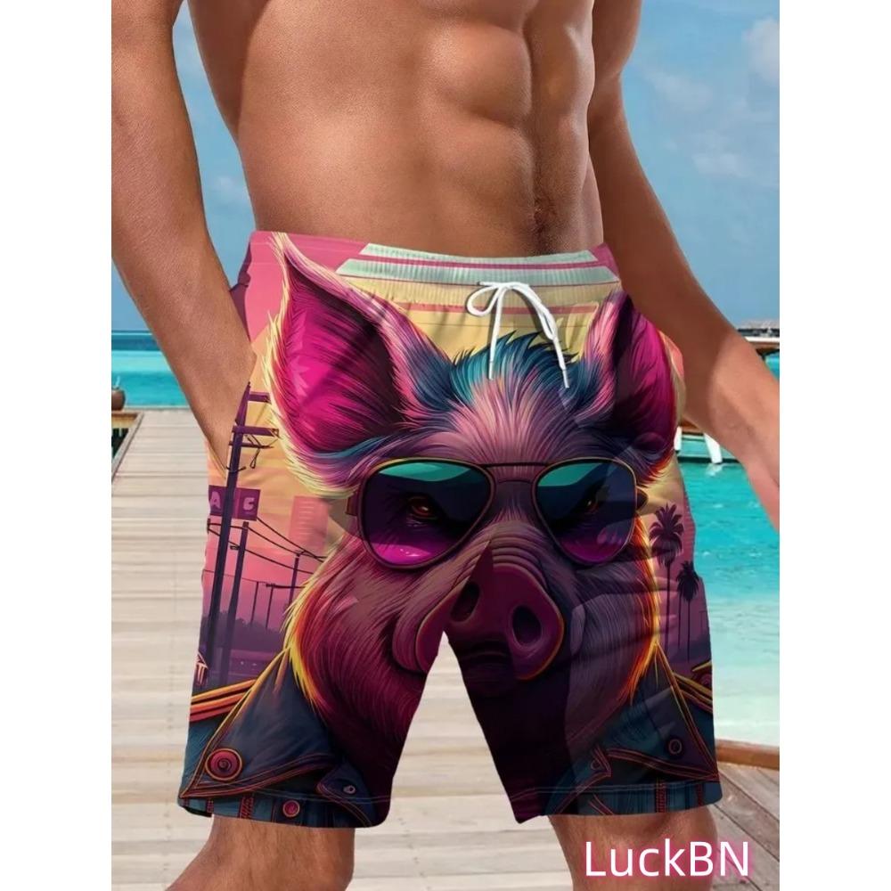 Modische Bequeme Übergröße Kordelzug Locker 3D Shorts Herren Kreative Tiere Bunt Sommer Freizeit Urlaub Cool Täglich Vielseitige Shorts