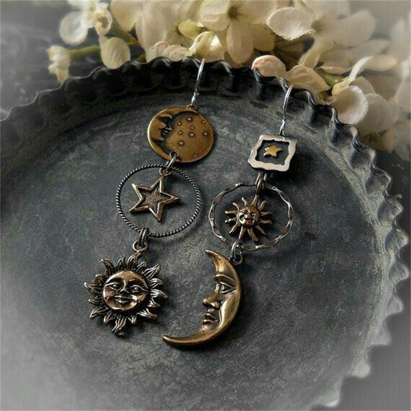 Asymmetrical Sunflower Earrings With Moon Design Trendy 2024 Summer Jewelry