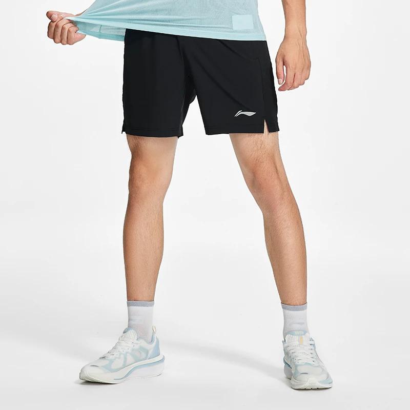 Li Ning Running Series Solid Color Logo Print Sports Shorts Men Shorts Black AKSS573-3