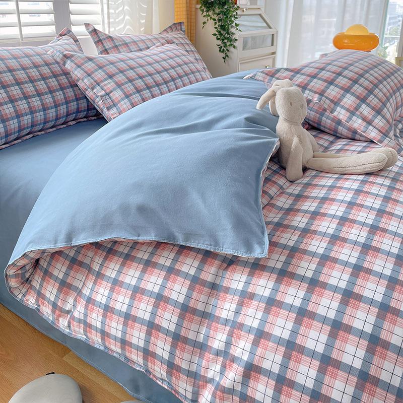 Plaid Striped Bed Sheet Quilt Cover Twill Thickened Quilt Cover Bedding Quilt Cover Three-piece Bed Sheet Set