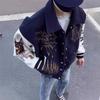 Unisex Oversized Baseball Jacket With Embroidered Sleeve Rhombus Casual Wear