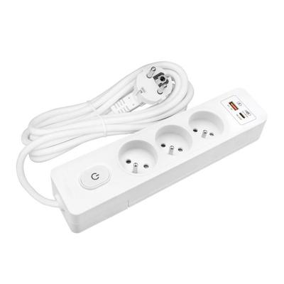Prodlužovací kabel SELDUR G3FH52B, 3 zásuvky typ E + vypínač, rychlé nabíjení USB A+C 20W, bílý, kabel 5m