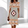 Plus Size Ladies Crew Neck Short Sleeve Dress Soft Retro Floral Print For Casual Downtown Stroll