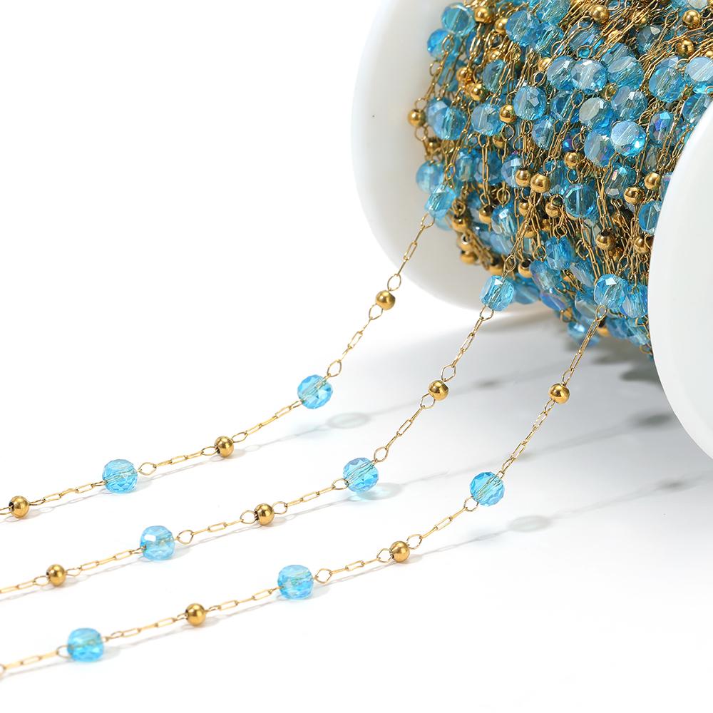 1 Meter Stainless Steel Vacuum Gold Beads Chains with 4mm Crystal Glass for DIY Necklace Findings Craft Bracelets Jewelry Making