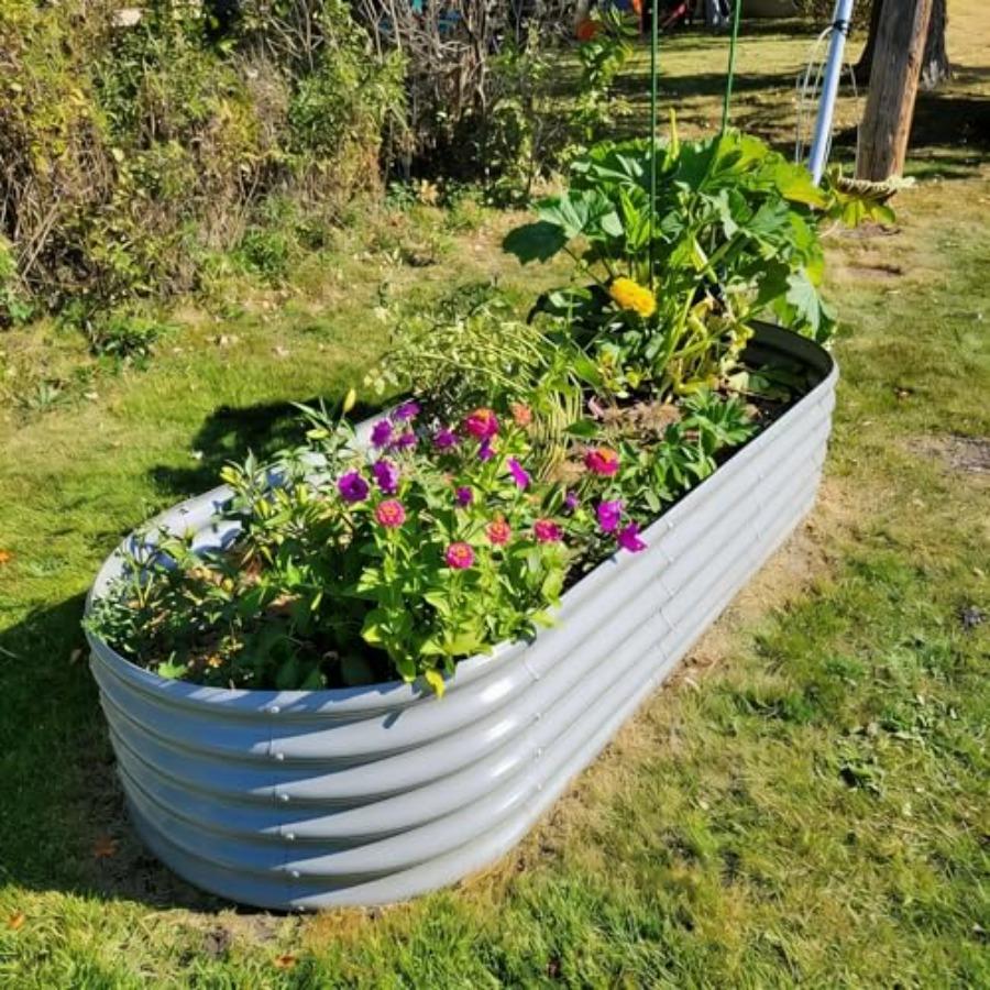 8x3x1.5ft Galvanized Raised Garden Bed 18 Tall Metal Outdoor Planters for Vegetables Flowers Herbs Tomatoes Grey