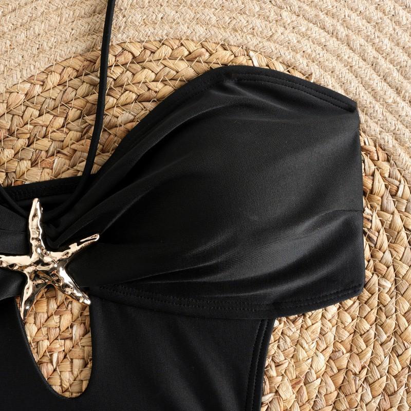 Metal Jewelry Hollowed Out Sexy Lace One-piece BIKINI