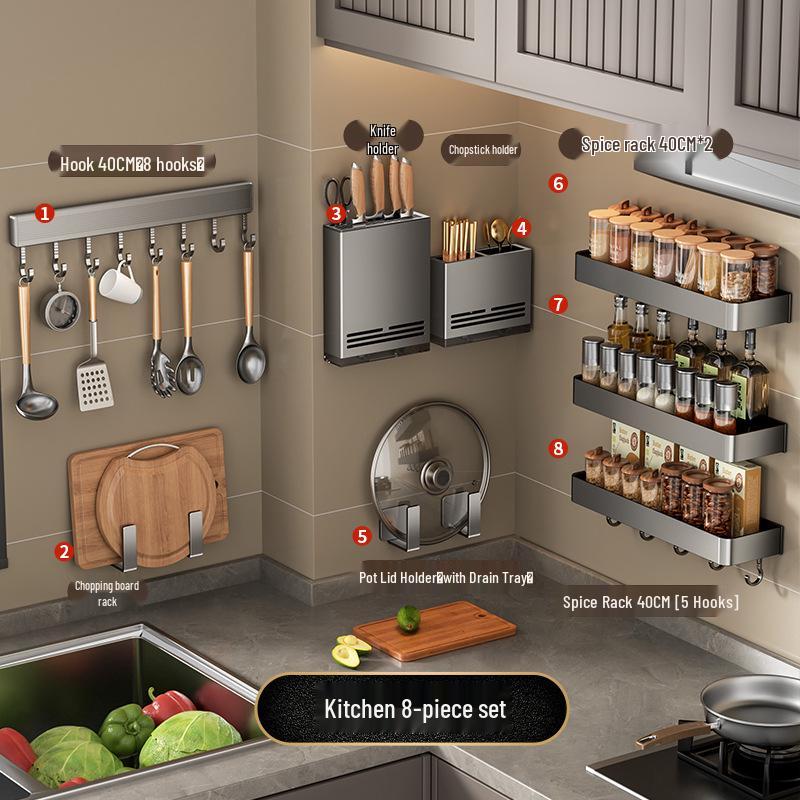 Wall-Mounted Multifunctional Kitchen Spice and Knife Organizer