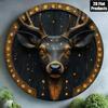 Vintage Gold Deer Head Metal Poster 8 Inch Round Aluminum Wall Art for Bar Cafe Office