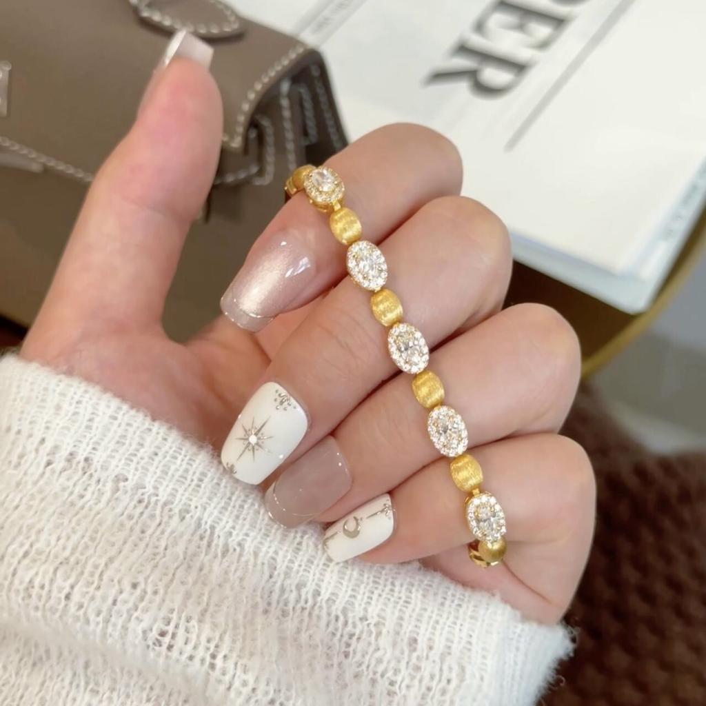 Handmade Brushed Egg Surface Full Diamond Bracelet Women'S Design Sense Light Luxury Red Corundum Oval Bracelet Bracelet Jewelry