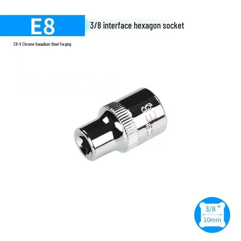 Metric 6-Point Flower-Shaped E-Type Socket Set: 1/2 Large, 3/8 Medium, 1/4 Small, Star Type.