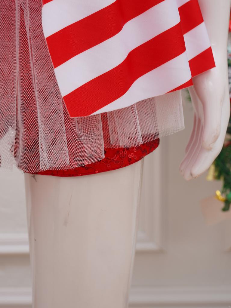 Mädchen Weihnachten Jumpsuit Überkreuzte Schulterträger Ärmellos Pailletten Gestreiftes Tanz-Unitard Gymnastik-Aufführungsbody