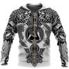 3D Tattoo Printed Sweatshirt Zipper with Hat Guard
