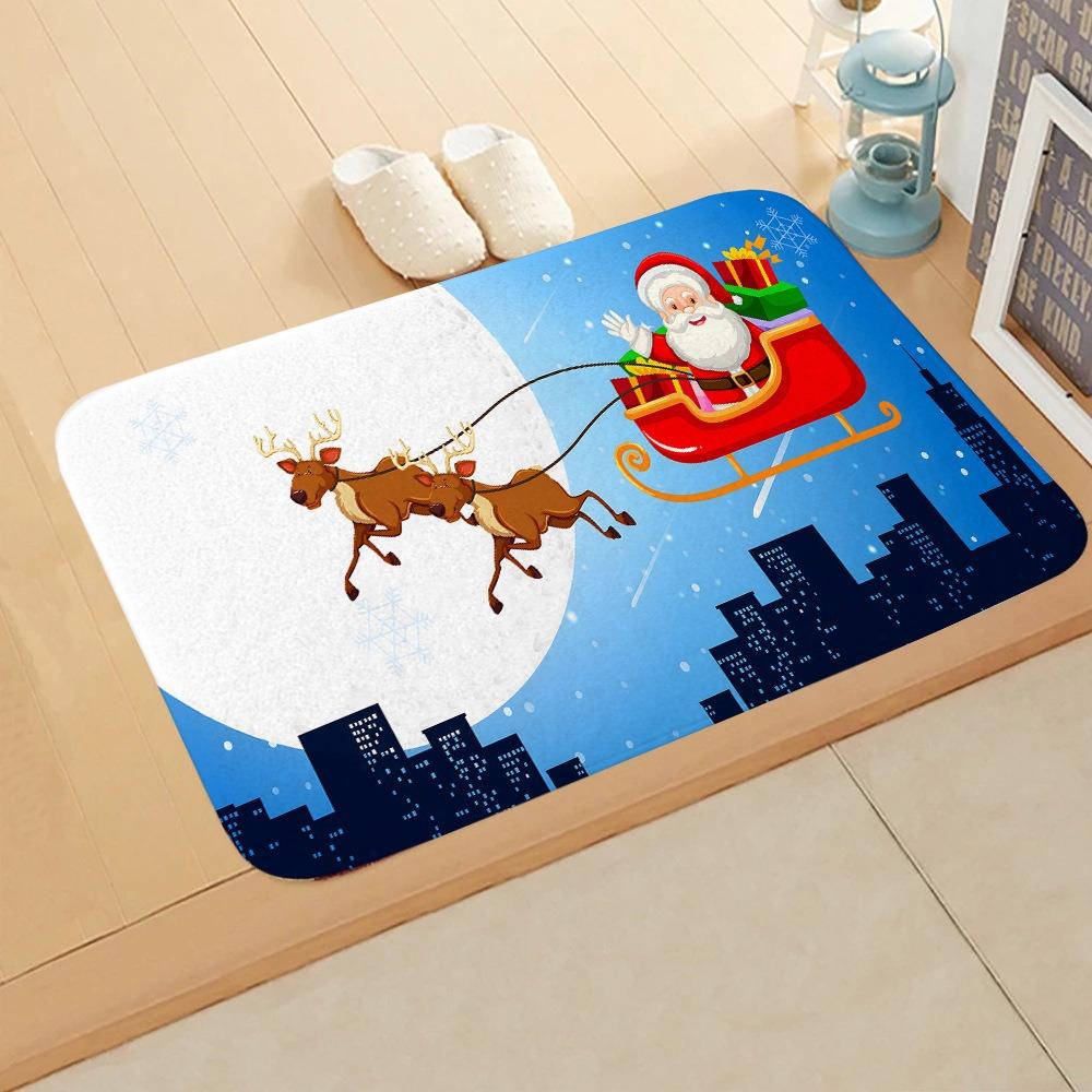 Christmas Themed Door Mat Santa Claus Snowman Gift Box Patterns Soft Non Slip Rug for Entryway Bathroom Xmas Decor