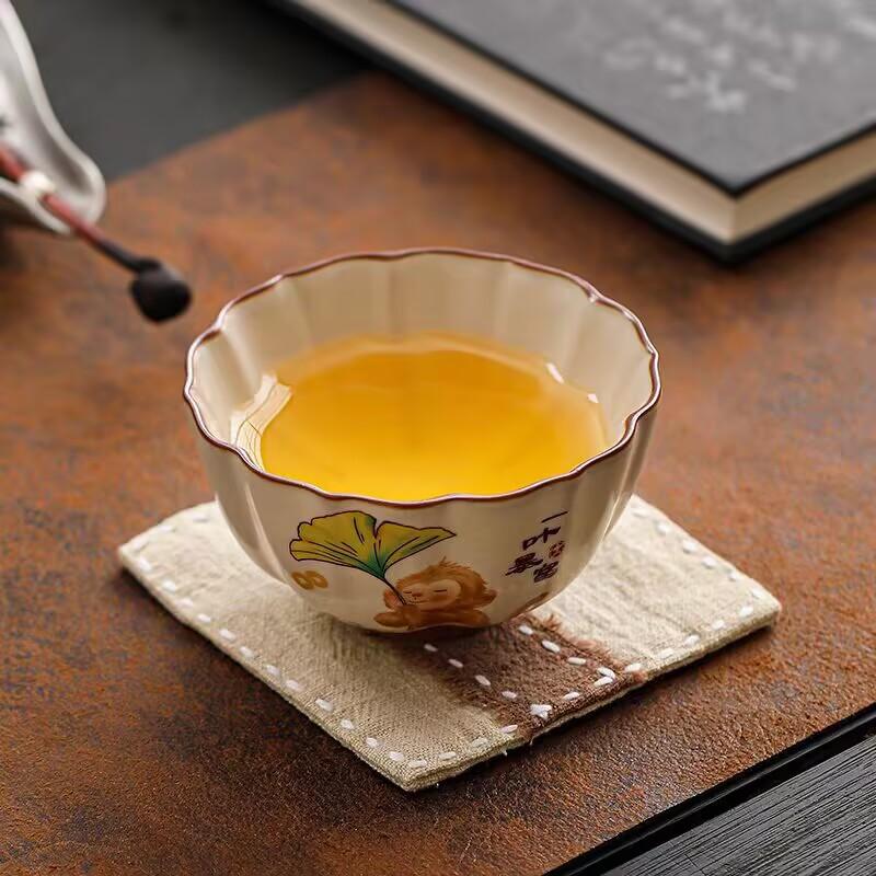 Beige Ru Kiln Kung Fu Tea Set Tea Cup Master Cup Single Cup Female Open Film Can Raise Tea Cup Single Ceramic Large