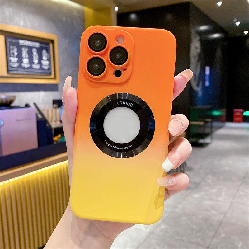 Luxury Two-color Gradient Hollowed Out Magnetic Suction Wireless Charging Case Suitable for iPhone 14 13 12 11 Pro Max Anti-fall Cases
