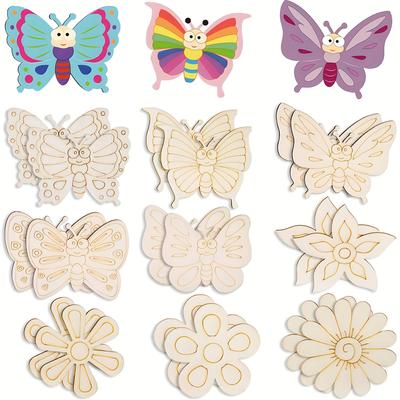 8 Stück Verschiedene Größen Formen Holz-Ausstanzungen - Schmetterlinge & Blumen Ornamente Zum Bemalen, 9 Stile DIY Blank für Heimwerken Hängende Dekorationen