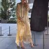 Damen Langkleid Orange Tie Dye mit 3/4 Ärmeln Lockerer Schnitt Midikleid
