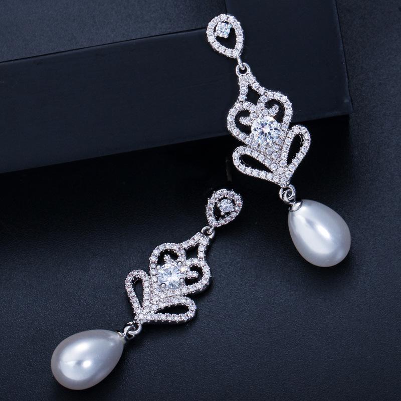 E0219 High-End Diamond Bridal Earrings, Microencrusted Zircon Geometric Earrings, Needles