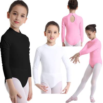Ragazze maniche lunghe collo finto abiti da ballo balletto ginnastica body tuta unitard ballerina dancewear
