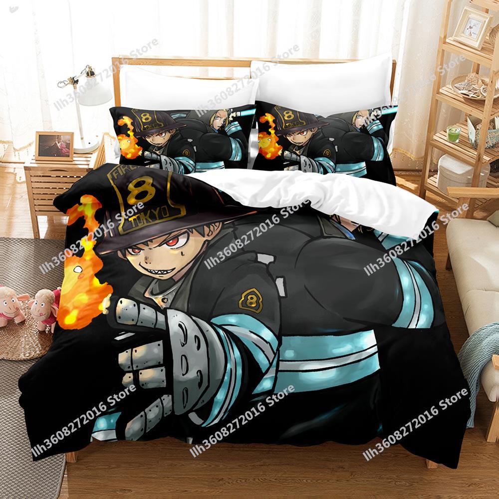 Fire Force Bedding Set Single Twin Full Queen King Size Bed Set Adult Kid Bedroom Three-Piece Suits 3D Print Anime Bed Shee
