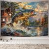 Arazzo da Parete Trota Saltellante Scena di Pesca e Design Lago Autunnale Arredamento Casa Boho Stampa Artistica Natura Tema Esterno Articolo di Moda