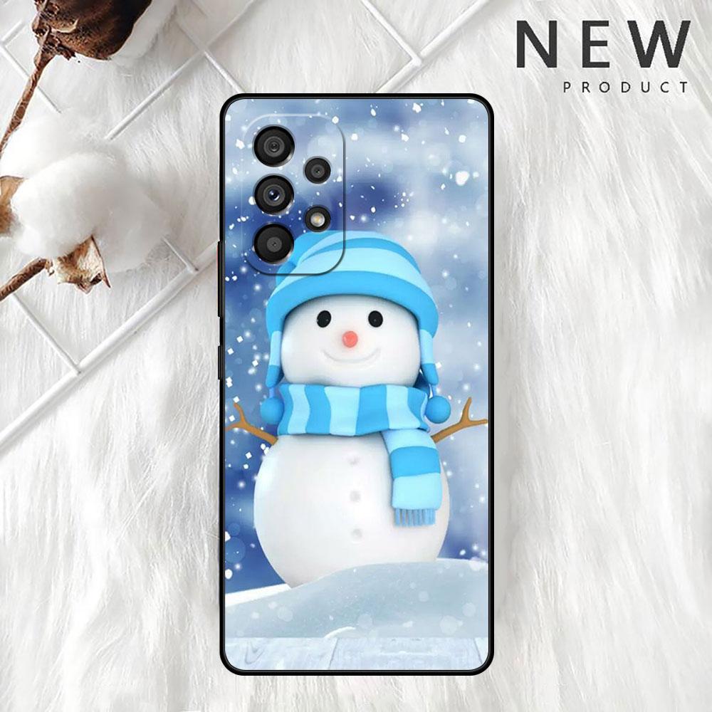 Cartoon Snowman Christmas Case For Samsung Galaxy A52 A12 A51 A53 A33 A71 A32 A31 A21 A01 A11 A22 Black TPU Phone Shell