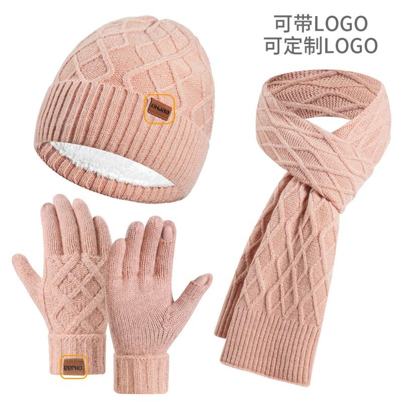 Womens Winter Knit Hat Scarf Gloves Set Double-Layer Warm Fleece Lined Acrylic Accessory Trio Cold Weather