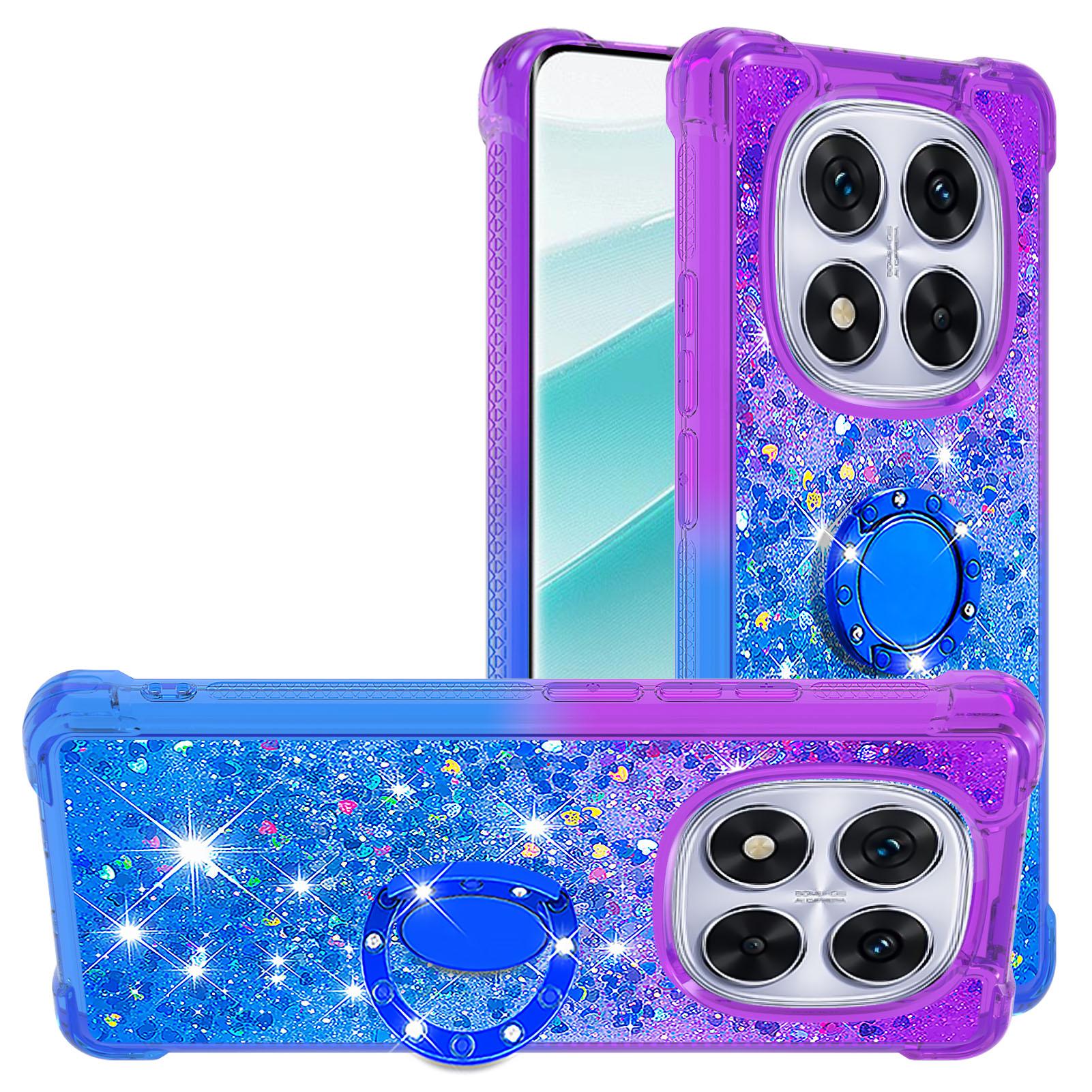 

For Xiaomi Redmi Note 14 Pro 5G TPU Case with Kickstand Gradiant Quicksand Shockproof Cover Purple+Sky Blue
