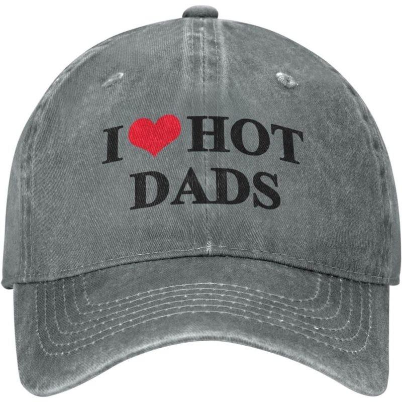 

I Love Hot Dads Distressed Baseball Cap Vintage Washed Dad Hat Adjustable Cotton Casual Unisex Cap Can Be Adjusted сірий