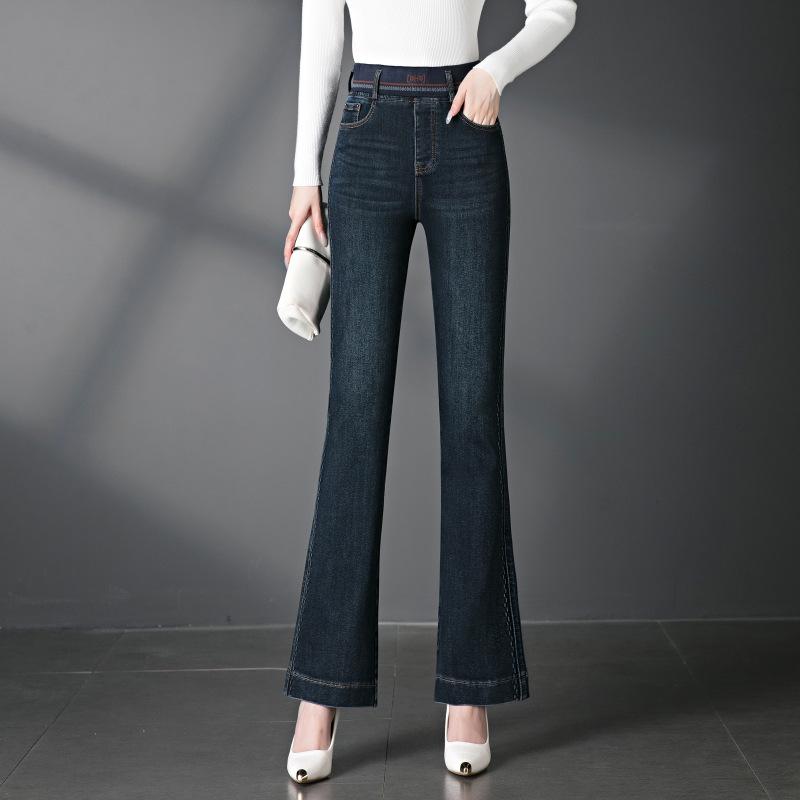 

High Waist Slimming Elastic Denim Pants for Middle-aged Women - Plus Size, Comfortable, Body-hugging Fit for Spring & Autumn 4XL синий