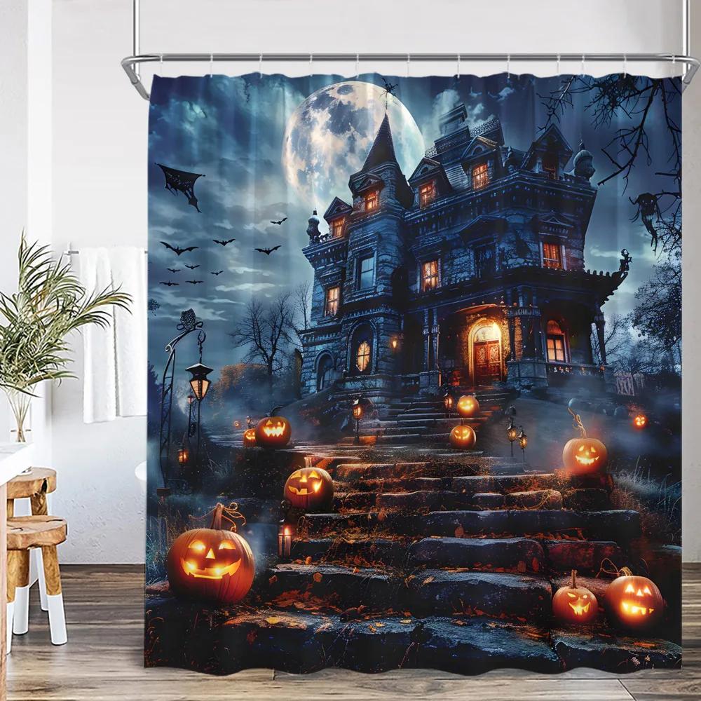 Rideau douche nuit effrayant maison hantée, décor à capuche effrayant, rideau de bain d'Halloween