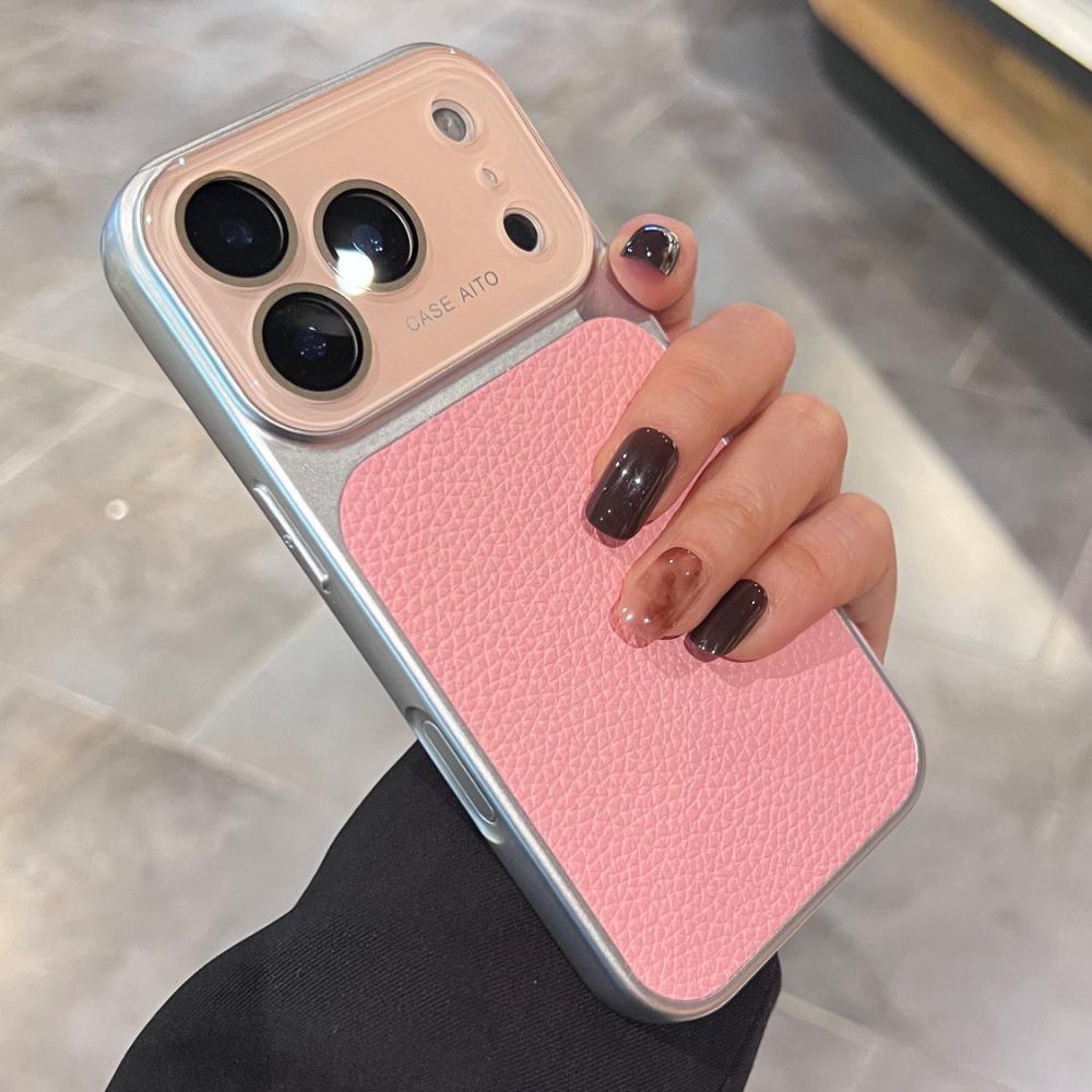 Lichee Pattern PU Leather Phone Case For For Iphone 17 16 1 14 Pro Max Hard PC Camera Large Window 17promax Cover