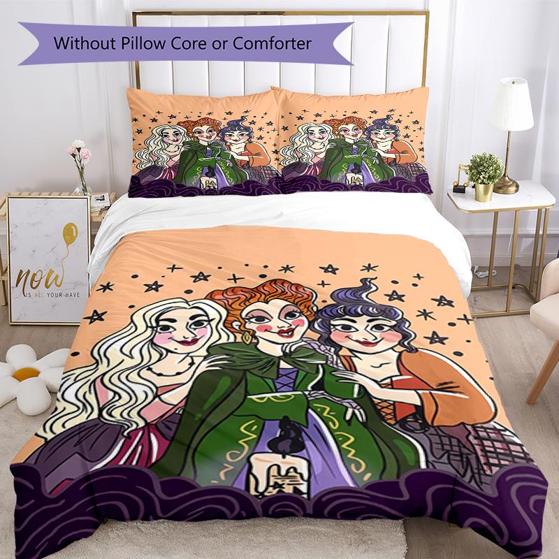 3pcs Hocus Pocus Bedding Set Duvet Cover Closure Includes 1 Duvet Cover & 2 Pillowcases, Soft and Comfortable for All Seasons.