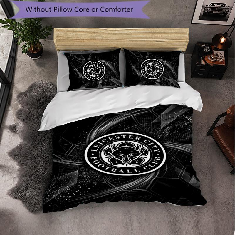 Leicester City Football 3 Piece Bedding Set Soft Duvet Cover Set with Pillowcases Printed Bedroom Decor Set for Home