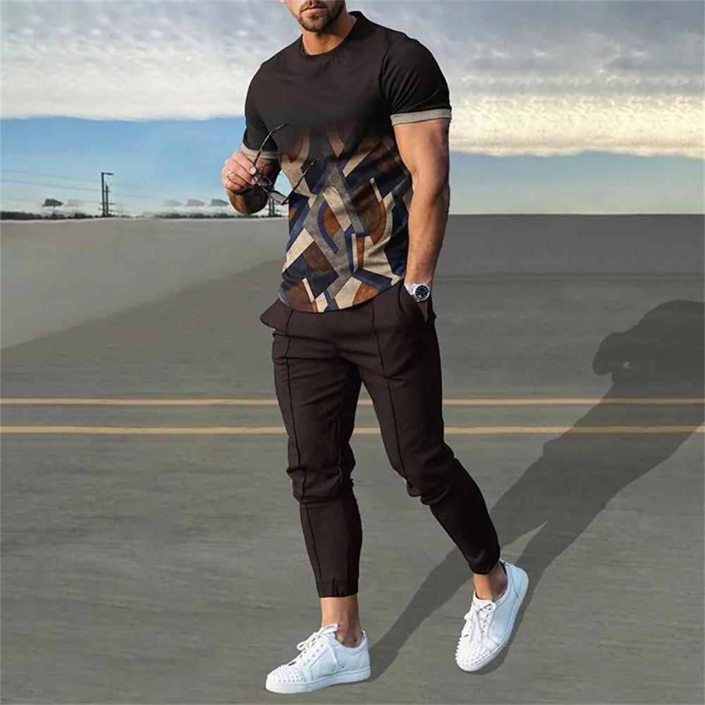 Summer Men Sets Short Sleeve T Shirt Pants Suits Oversized Tops Street Sportswear Men's Casual Tracksuits Trend Print Clothing