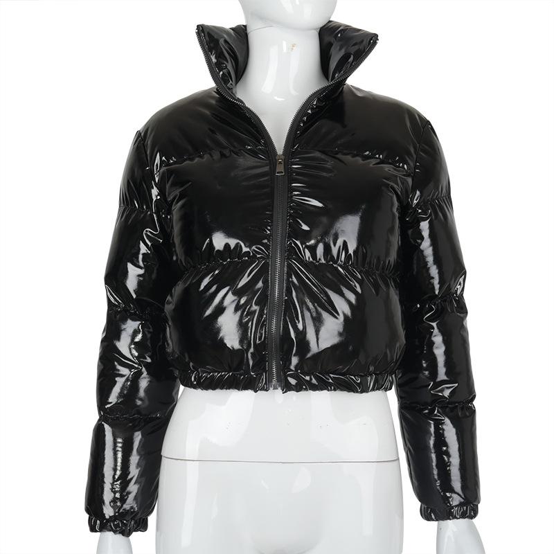 A2066T Women's Cotton-Filled PU Leather Jacket - Stand Collar, Autumn/Winter Collection